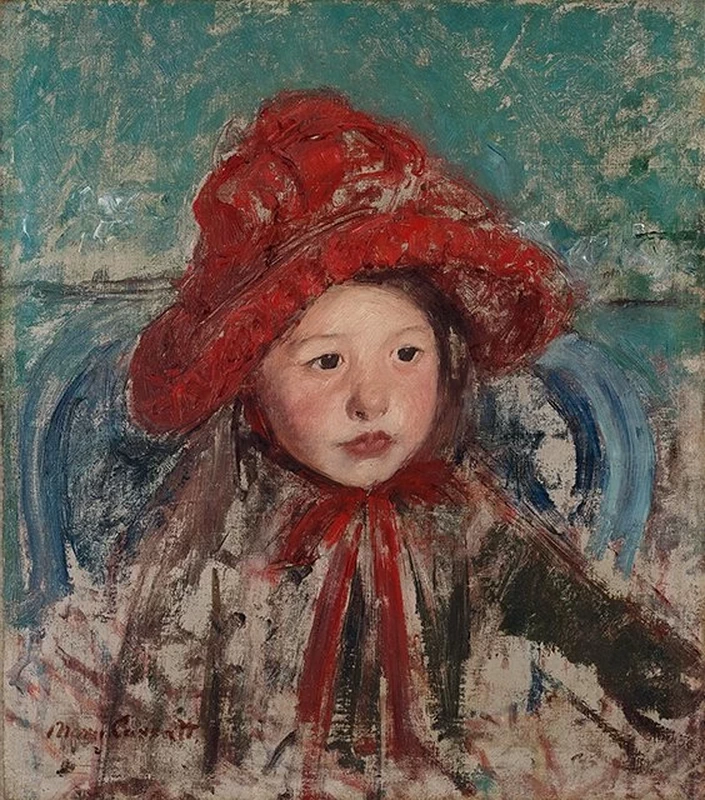 Mary Cassatt - Bambina con un grande cappello rosso, 1881